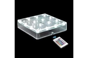 LARDUX Square LED Light Base with Remote -5 Inch Multicolor Display Pedestal Light Base for Effiel Tower Vase Crystal Glass Art LED Pedestal Base - Charging USB or Battery Powered