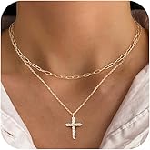 Goxygen Layered Cross Necklace for Women - 14K Plated Gold Double Layer Chain Necklace, Dainty Cubic Zirconia Crucifix Pendant Necklace, Anniversary Birthday Christian Faith Jewelry Gift for Her