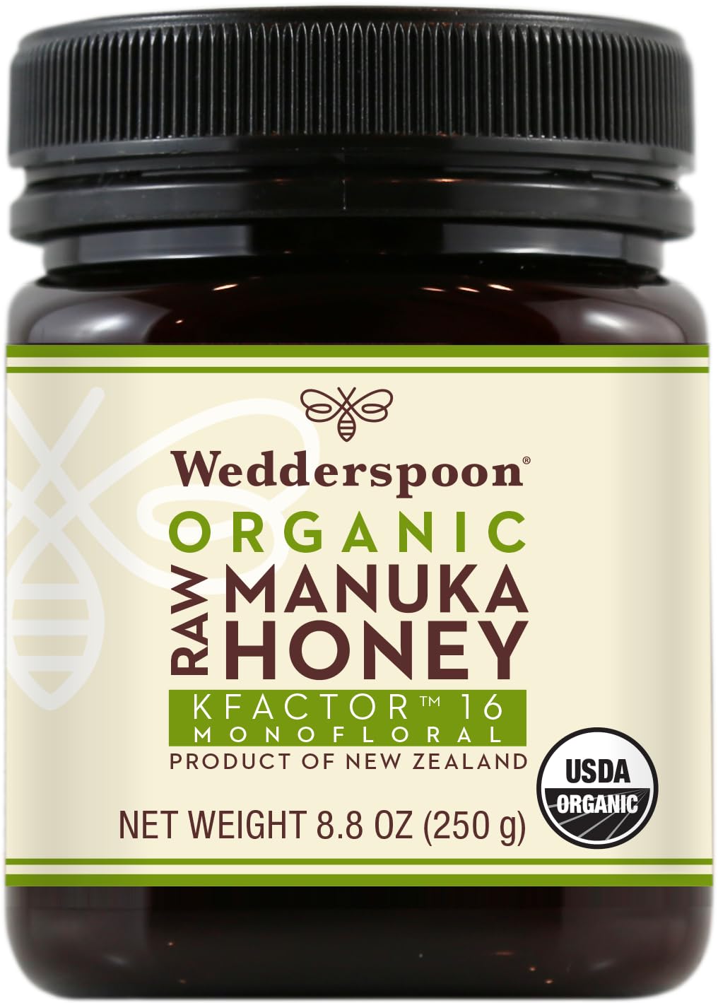 Wedderspoon Raw Organic Manuka Honey KFactor 16+, 8.8 Oz, Unpasteurized, Genuine New Zealand Honey, Multi-Functional, Non-GMO Superfood, Organic Kfactor, Traceable from Our Hives to Your Home Image