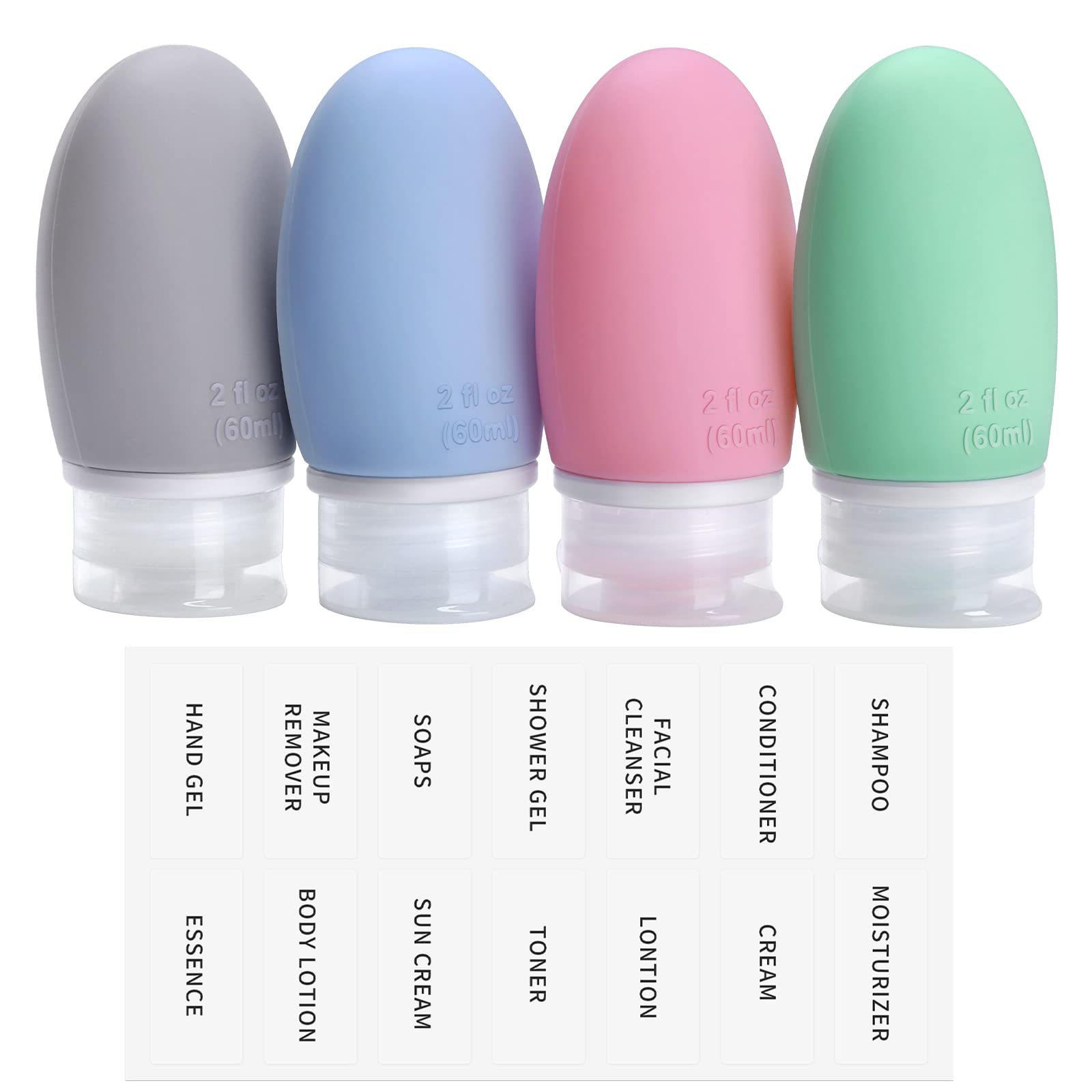 Opret 60ml Silicone Travel Bottle for Toiletries, 4 Pack Leak Proof Refillable Travel Containers Squeezable Travel Essentials for Shampoos, Conditioner and Cream, BPA Free and TSA Approved — image 1