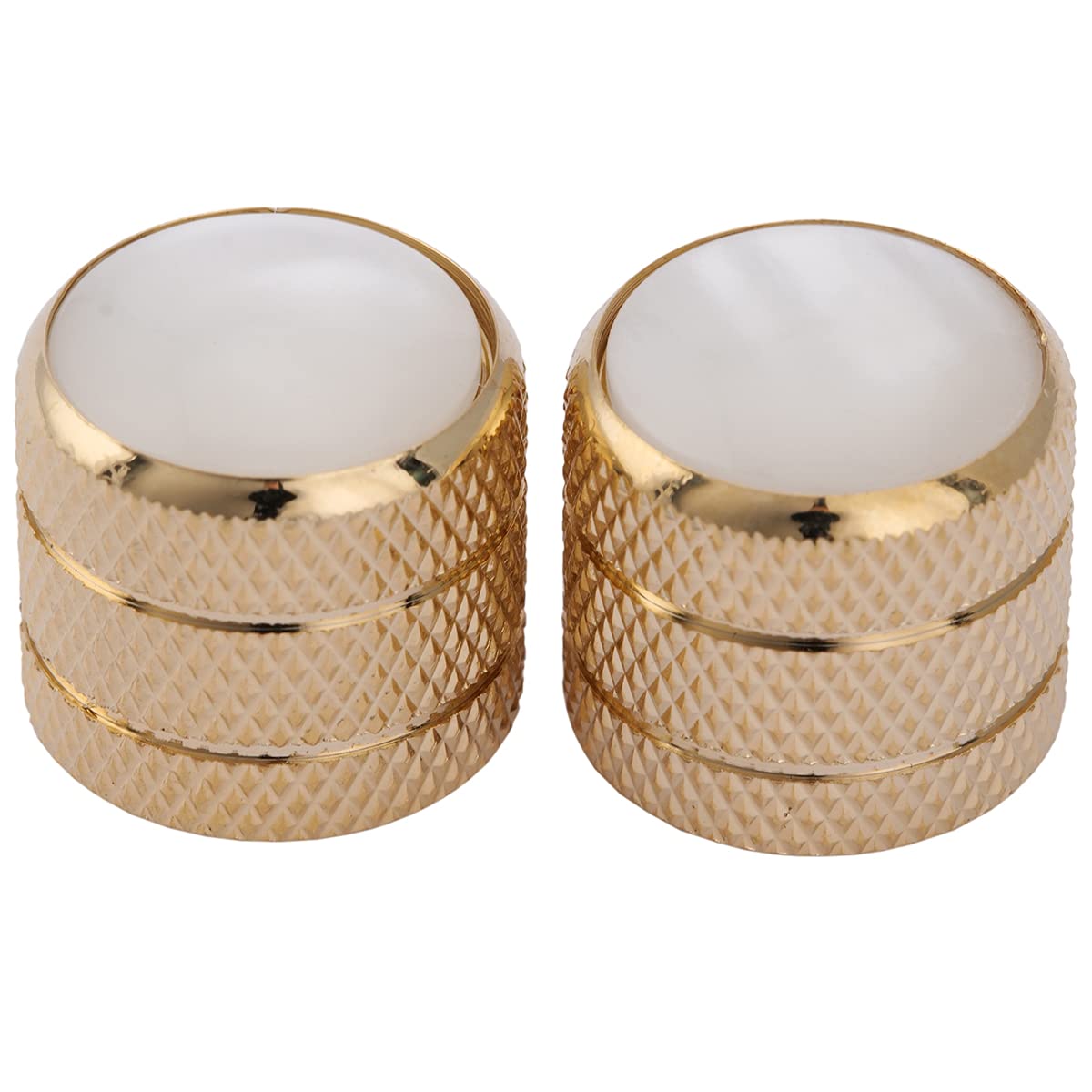 Musiclily Pro Metric Size Steel White Pearl Top Tele Dome Knobs for Import Fender Telecaster Electric Guitar/Precision Bass, Gold (Set of 2)