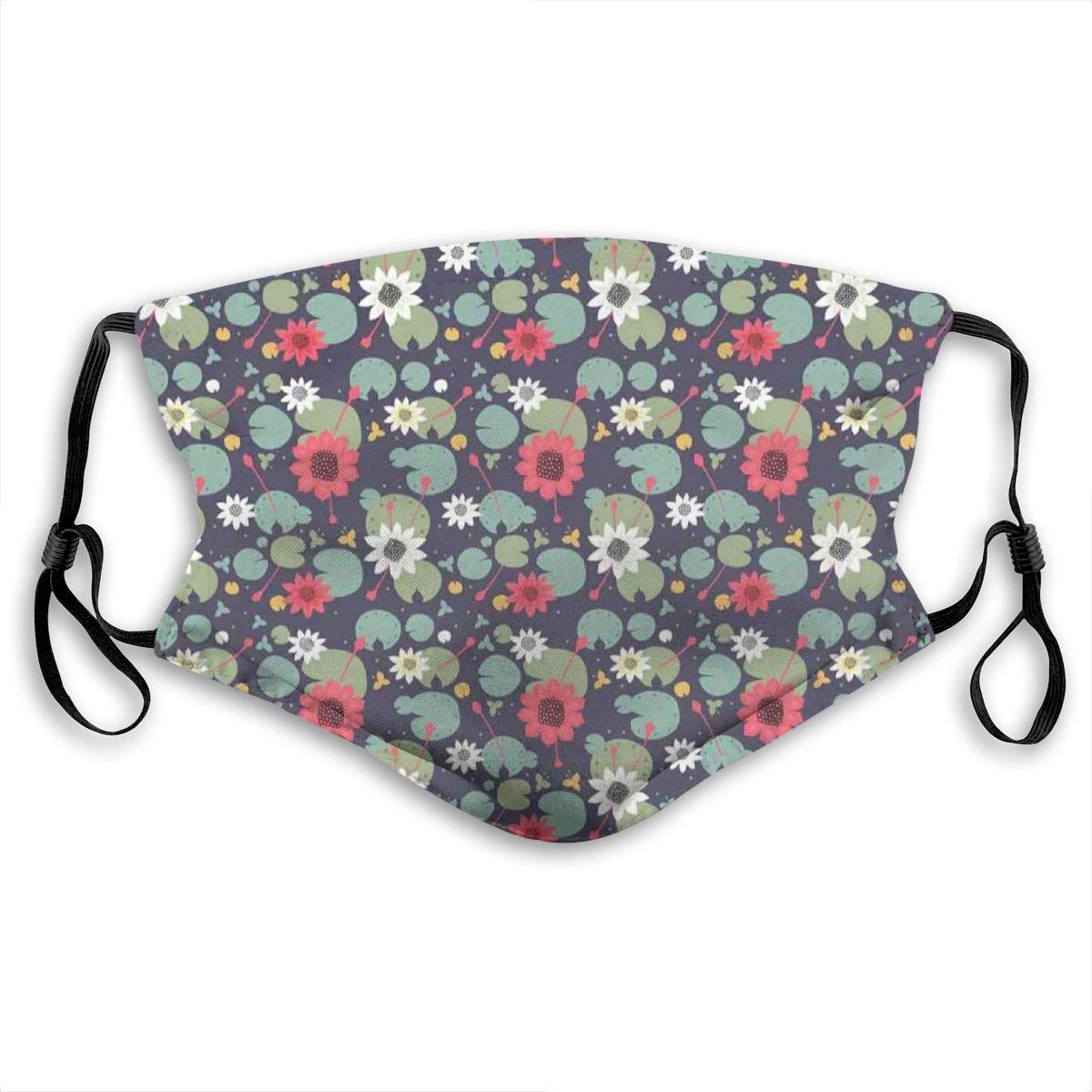 Comfortable Windproof mask,Pond Lake Sur Pattern With Flowers Water Lilies Lotus Artistic Illustration,Printed Facial decorations for Unisex