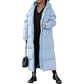 Tankaneo Womens Hooded Long Quilted Coat Maxi Length Long Sleeve Puffer Jacket Warm Padded Coat Thick Winter Outerwear