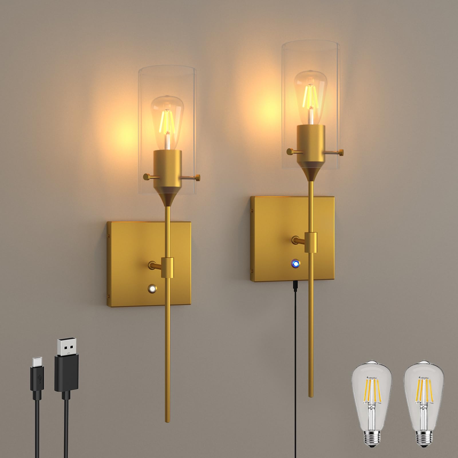 Photo 1 of ThyFenno Dimmable Battery Operated Wall Sconce Set of Two, Rechargeable Wall Lamp No Hardwire, Wireless Wall Mounted Light for Bedroom Bathroom Kitchen Vanity Mirror, Bulb Included