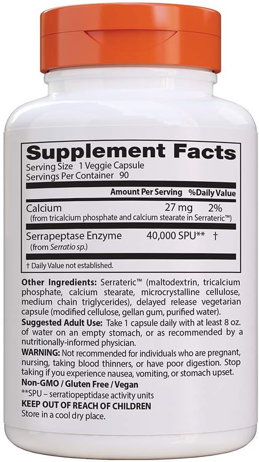 Doctor's Best Serrapeptase, Non-GMO, Vegan, Gluten Free, Supports Healthy Sinuses, 40,000 SPU, 90 Count (Pack of 1): Health & Personal Care