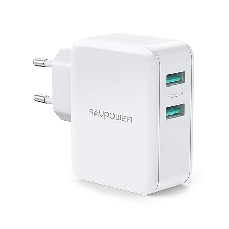 USB Schnellladegerät RAVPower 36W Quick Charge 3.0 Steckdosen Ladegerät Zwei USB Anschlüsse für Galaxy S9 S8 Note 8, LG V6 V2