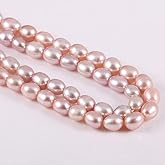 Natural Pearl Freshwater Cultured Pearl Beads for Jewelry Making Oval Beads Punch Loose Beads Handmake DIY for Jewelry Making DIY Women Necklace Bracelet 8-9 mm Purple 14 inches