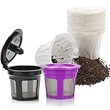 MG Coffee 100pcs Disposable Paper Filters and 2pcs Reusable K Cups for Compatible with Keurig 2.0 and 1.0