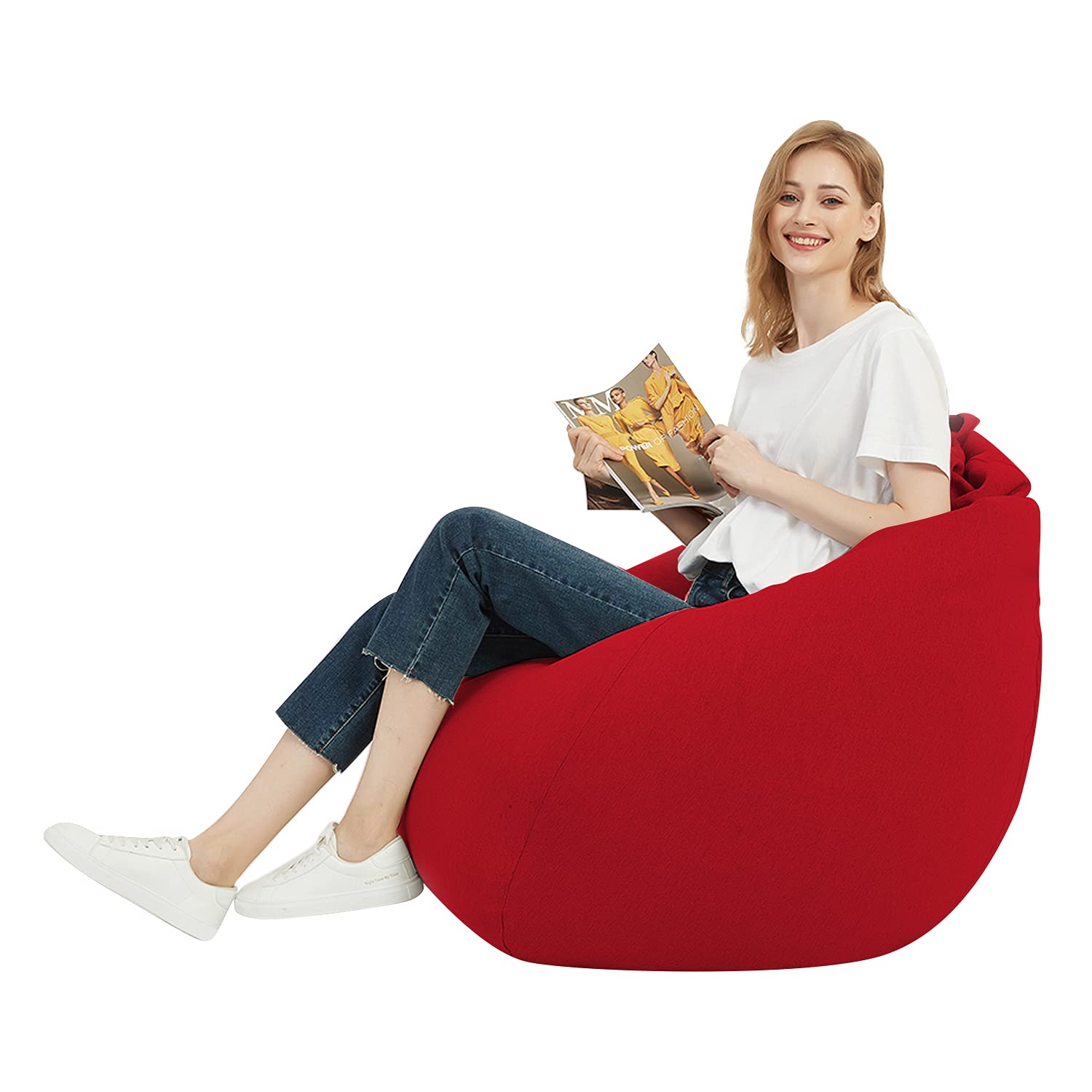 Langla-Shades Bean Bag Chair Cover, Indoor Outdoor Beanbag Seat Sofa without Filling, Red, 120cm x 120cm
