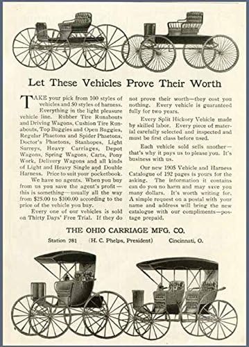 Amazon オハイオキャリッジバギーのレア1905広告 シンシナティ イラスト オリジナル紙 エフェメラ オーセンティックビンテージプリントマガジン広告 アーティクル アートフレーム ポスター オンライン通販