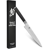 Shun Classic 6" Serrated Utility Knife | Handcrafted Japanese Knife, Precision and Sharpness, VG-MAX Core, Damascus Stainless Steel Cladding, Pakkawood Handle