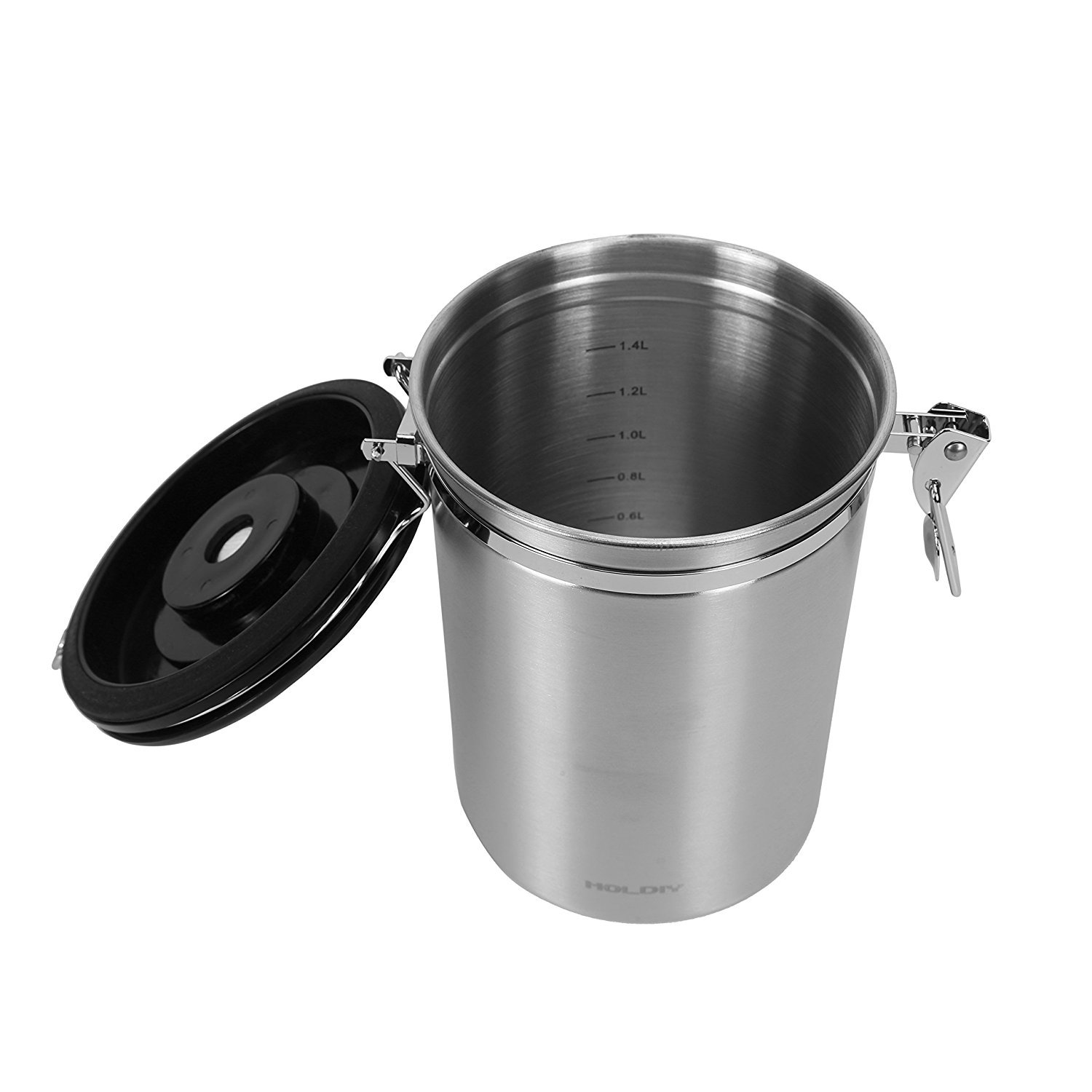 Airtight Coffee Canister,Movaty Stainless Steel Coffee Container CO2 Valve Vacuum Storage, 600g/21oz with 1 Measure Spoon,for Coffee, Tea, Nuts and Powders,Color Silver