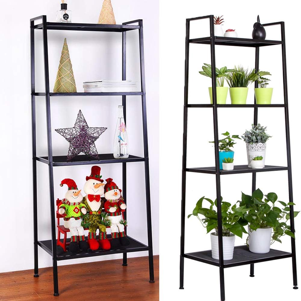 Amazon Com 4 Tier Open Ladder Bookshelf Multifunctional Leaning