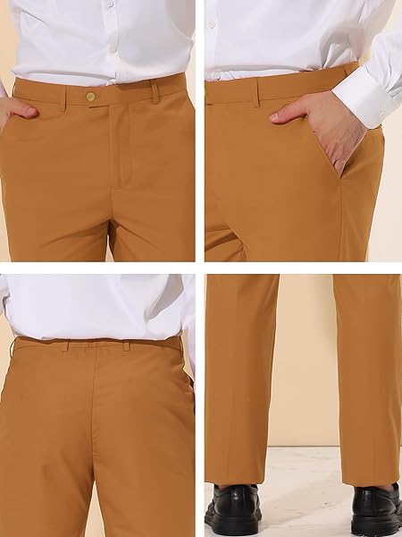 LARS AMADEUS MEN’S BROWN DRESS PANTS SLIM FIT FLAT FRONT CHINO BUSINESS WEDDING SUIT PANTS 30