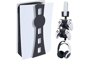 FOROIRON PS5 Holder Wall Mount Stand,Wall Mount for PS5,Mount on Wall Near or Behind TV,Compatible with Playstation 5 (Disc and Digital), Including 2 Accessory Holders for Controller&Headphone Set