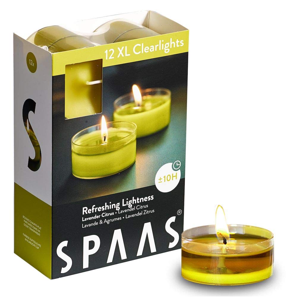 Spaas 12 Maxi Scented Tealights in Transparent Clear Cup, ± 10 Hours, Refreshing Lightness — image 1
