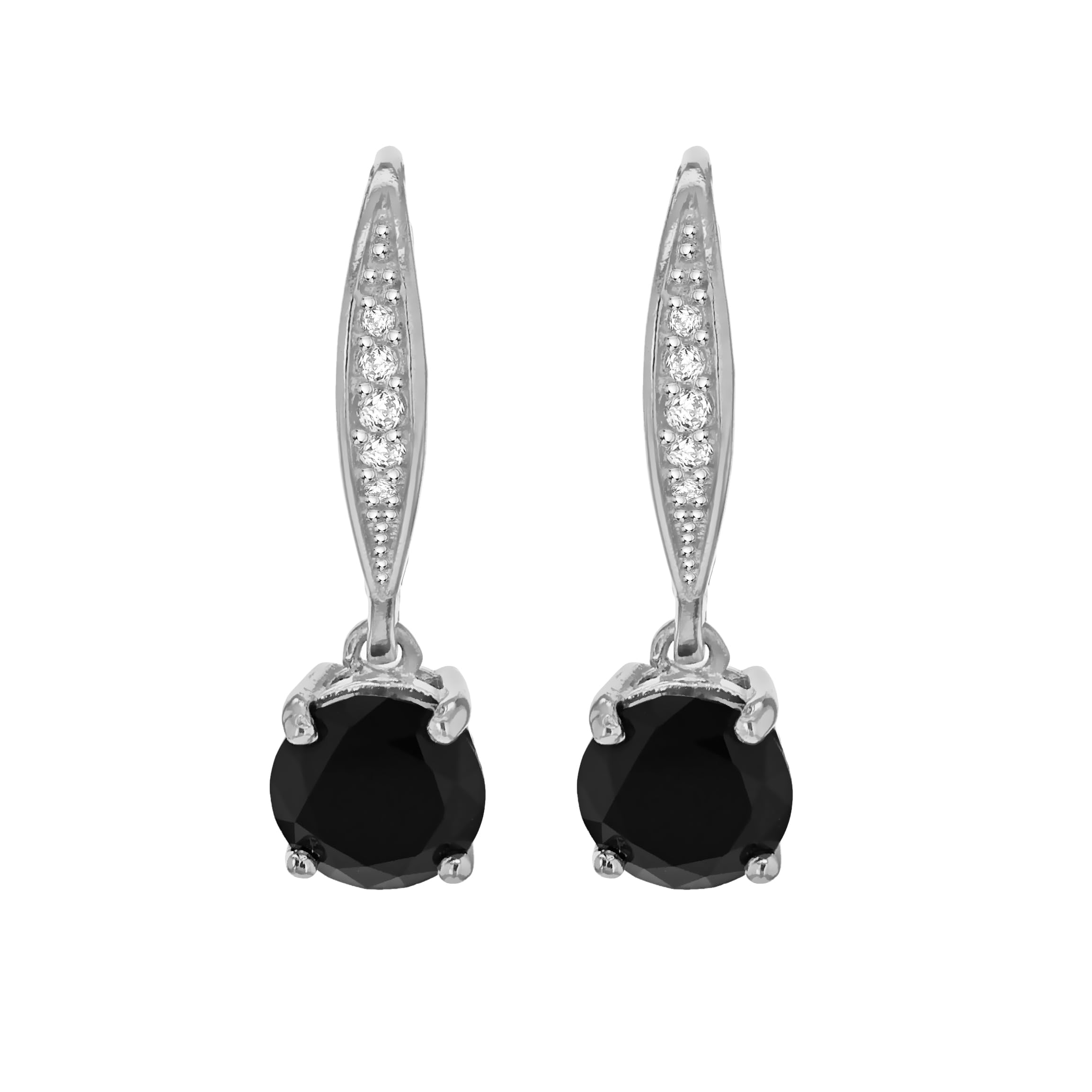 Tuscany Silver Women's Sterling Silver Rhodium Plated Black Cubic Zirconia Drop Earrings