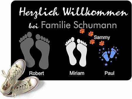 Amazon De Fussmatte Fusse Pfoten Mit Vornamen Familien Namen Schwarz Geschenk Hund Katze