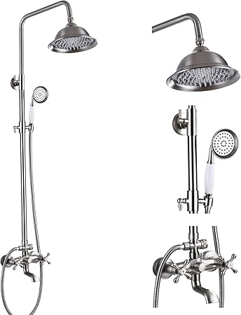 Brushed Nickel Shower System 8 Inch Rainfall Shower Head Bathroom