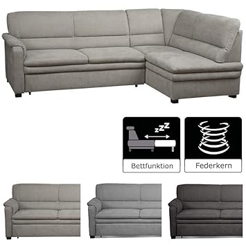 Cavadore Ecksofa Pisoo / Eckcouch mit Schlaffunktion / L-Sofa mit hochwertigem Federkern im klassischen Design / Ottomane rec