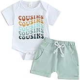 Toddler Baby Boys Girls Cousin Crew Outfits Short Sleeve Letter Print T-Shirt+Elastic Shorts Infant Summer Clothes Set