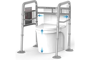 AGRISH FSA/HSA Eligible Toilet Safety Rails - Adjustable and Foldable Toilet Rails for Elderly, Handicap Toilet Safety Frame with Handles, Fit Any Toilets - Silver Gray