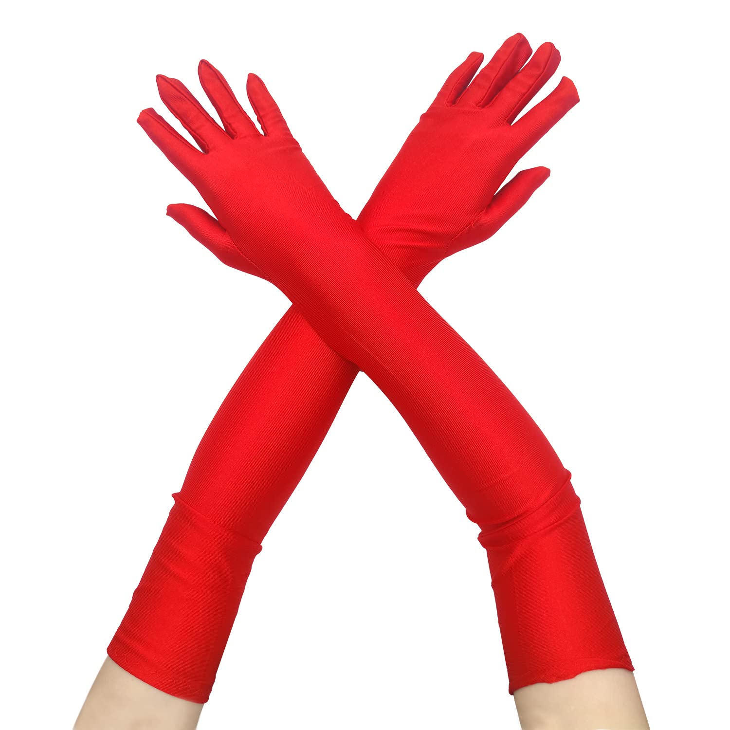 CHEERYMAGIC Long Elbow Satin Gloves, Evening Opera Gloves 1920s Style Dance Fancy Dress Glove for Wedding Prom Opera A4-XNST (Red)