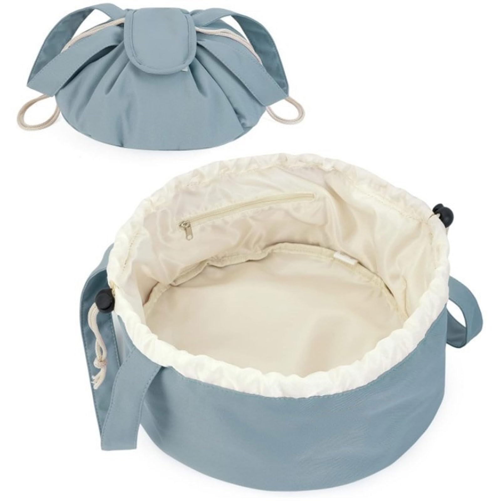 Drawstring Makeup Bag,GWAWG Lazy Flat Lay Makeup Bag Magic Cosmetic Pouch Bag Drawstring for Women Girl(Blue) — image 1