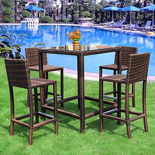 DNNAL Patio Porch möbel Sets, 5 Stück Außenhof Garten-Balkon Bar-Theke, Weidenstuhl, Freizeit Rattanbartische und Stühle – Bild 2