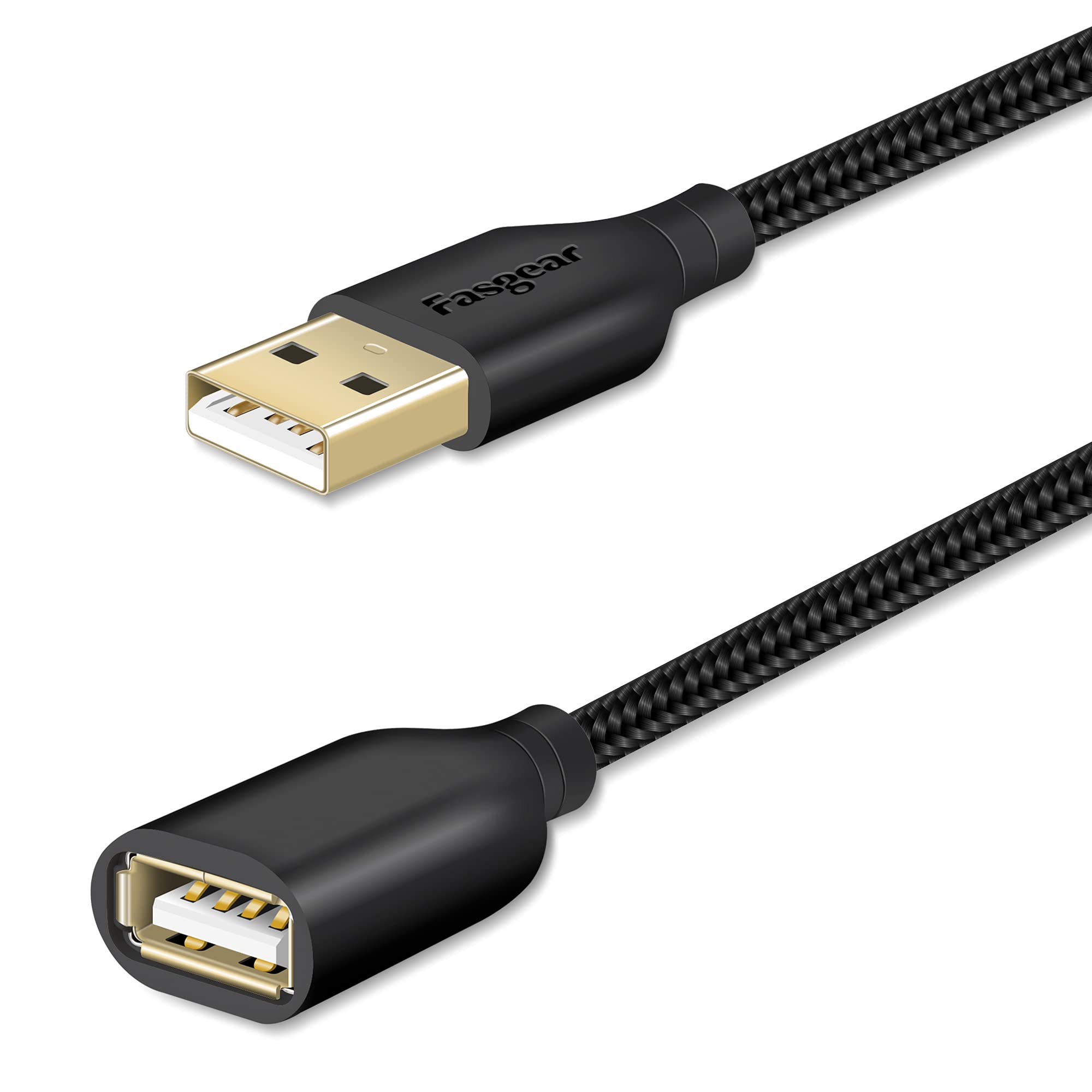Fasgear USB 2.0 Extension Cable: a Male to a Female USB Extension Lead for Charging and Syncing - USB Extender for Printers |Cameras|Mouse|Keyboards & other Computer Accessories(10ft,Black)