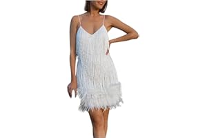 PETYCZEN Women's Tassel Dress Sexy V Neck Fringe Flapper Mini Dress Summer Elegant Club Cocktail Dresses for Evening Party