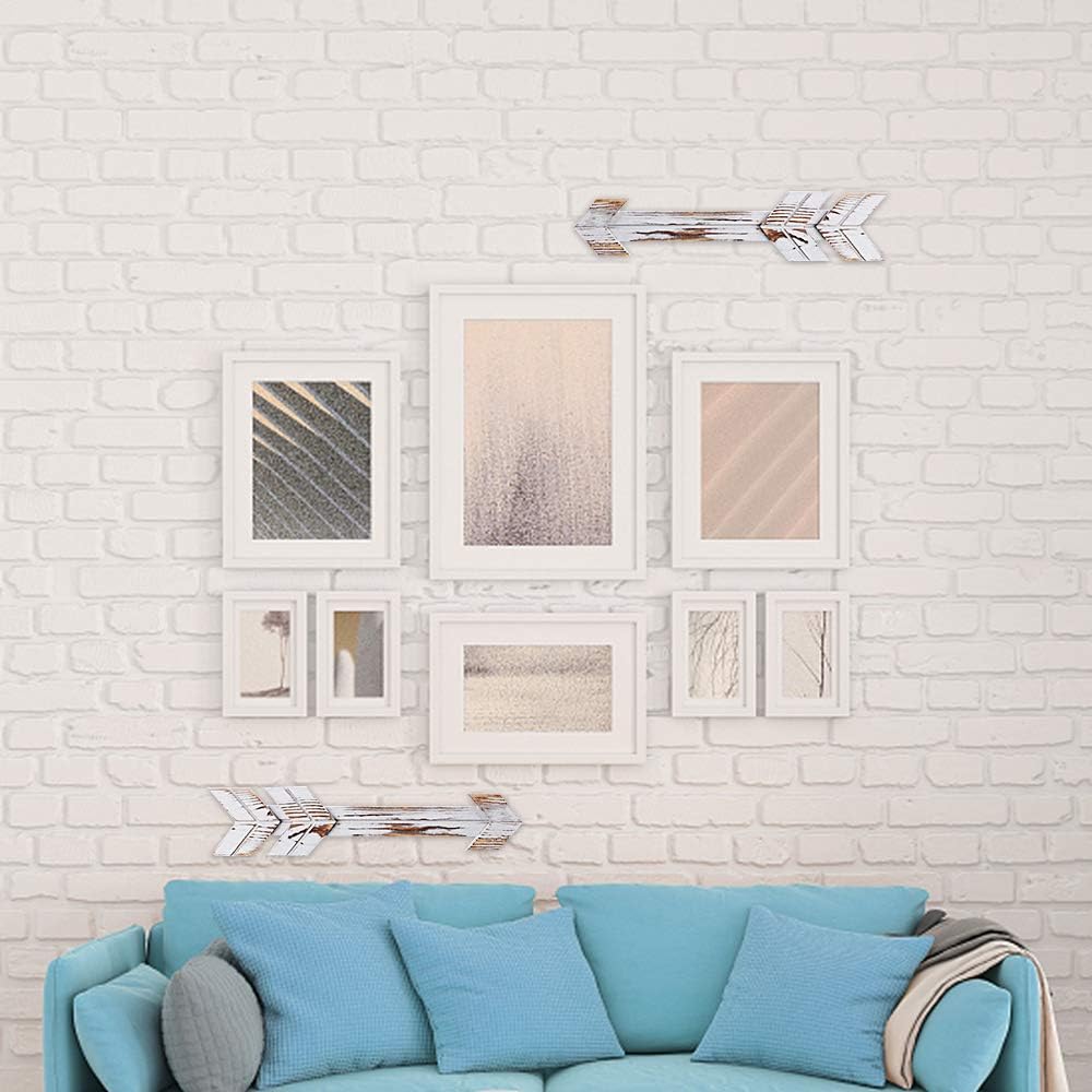 Rustic Wood Arrow Wall Decor -White Wall Mounted Wood Arrow Sign-Farmhouse Wall Decor, Set of 2