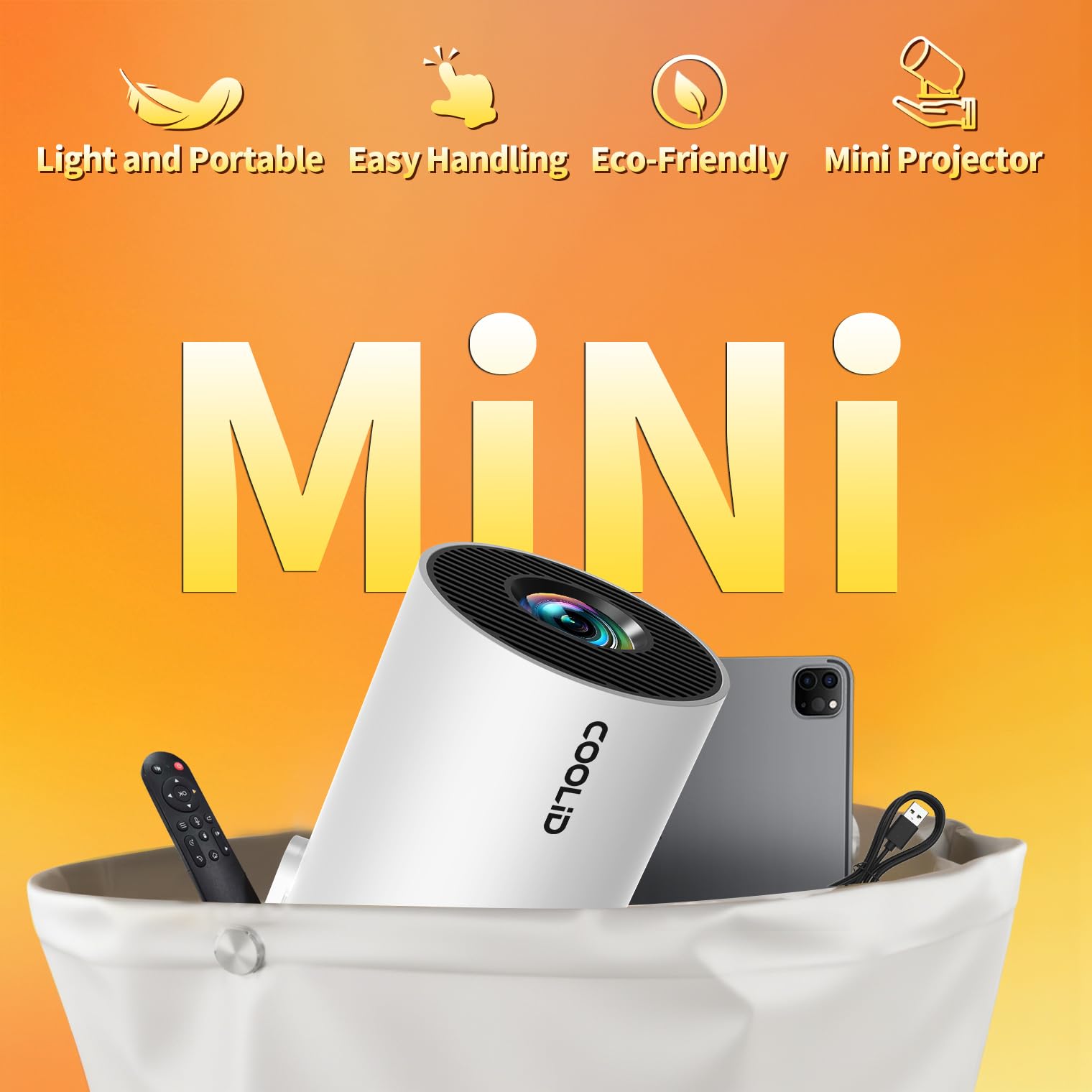 [Built-in Apps & 2025 Upgraded] Mini Projector with WiFi 6 and Bluetooth 5.4 Support 4K 1080P Auto Keystone 270° Rotatable Projector Portable Compatibile with HDMI/TV Stick/Memory Stick - White