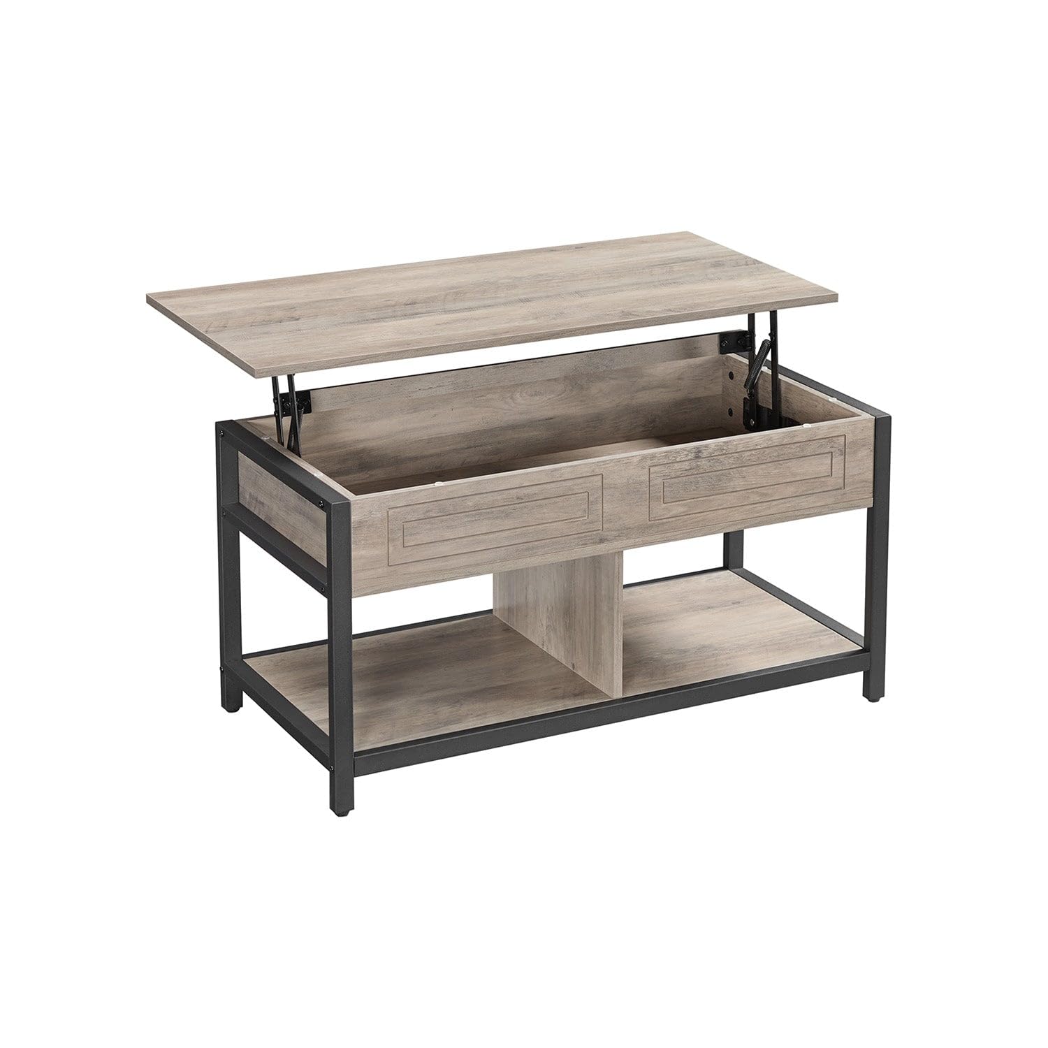 VASAGLE Lift Top Coffee Table with Hidden and Open Storage Compartments for Living Room Office Reception Farmhouse Industrial Style, 19.7 x 39.4 x 24.4 Inches, Greige and Black
