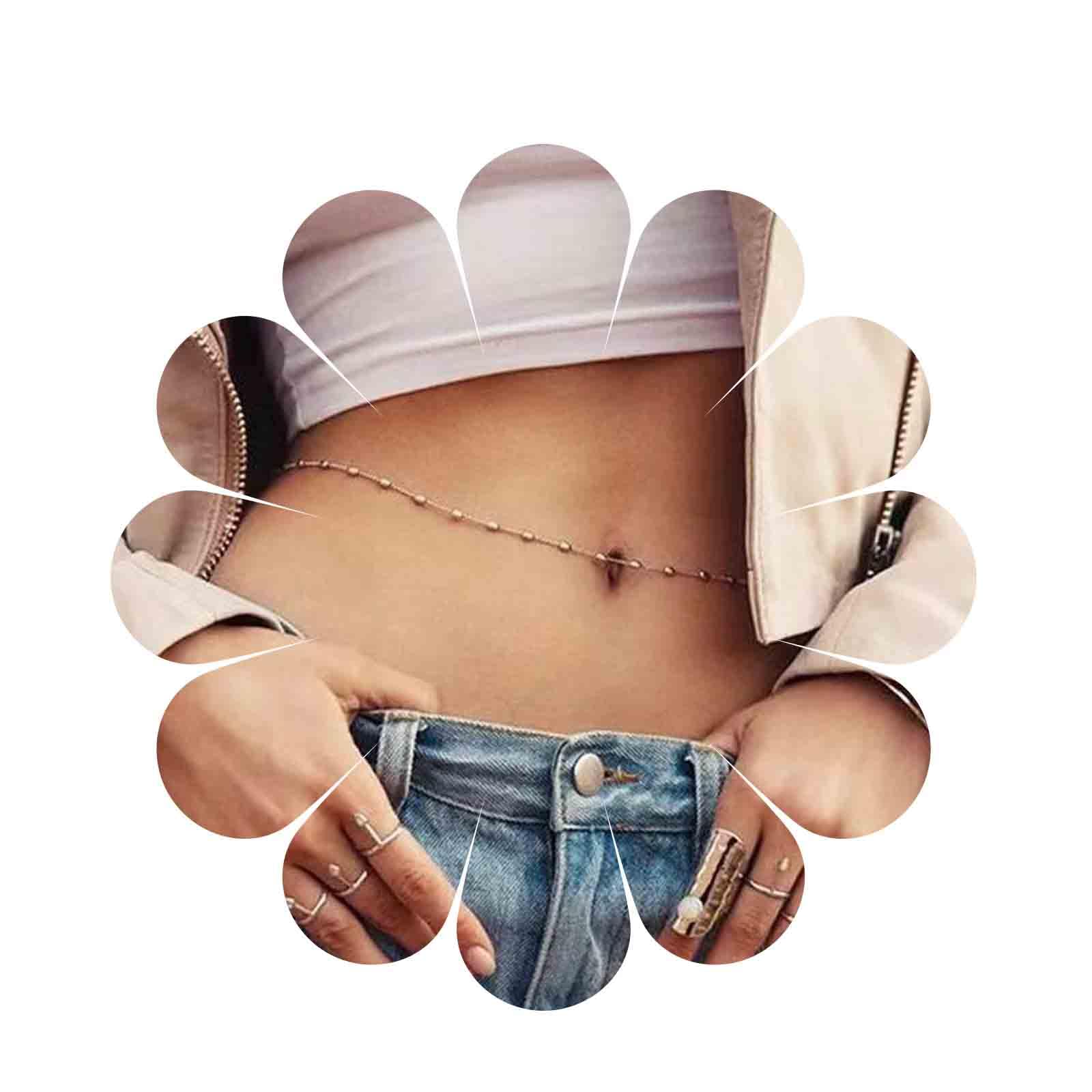 Aneneiceera Boho Belly Waist Chain Simple Ball Waist Chain Summer Beach Silver Body Chains Fashion Waist Jewelry Nightclub Body Accessory for Women and Girls