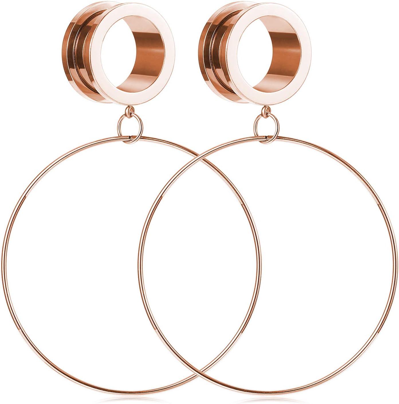 PEAKLINKEar Tunnels Surgical Steel Large Hoop Ear Plugs Expander Dangle Gauges Ear Gauges Stretcher Piercing 6mm-25mm