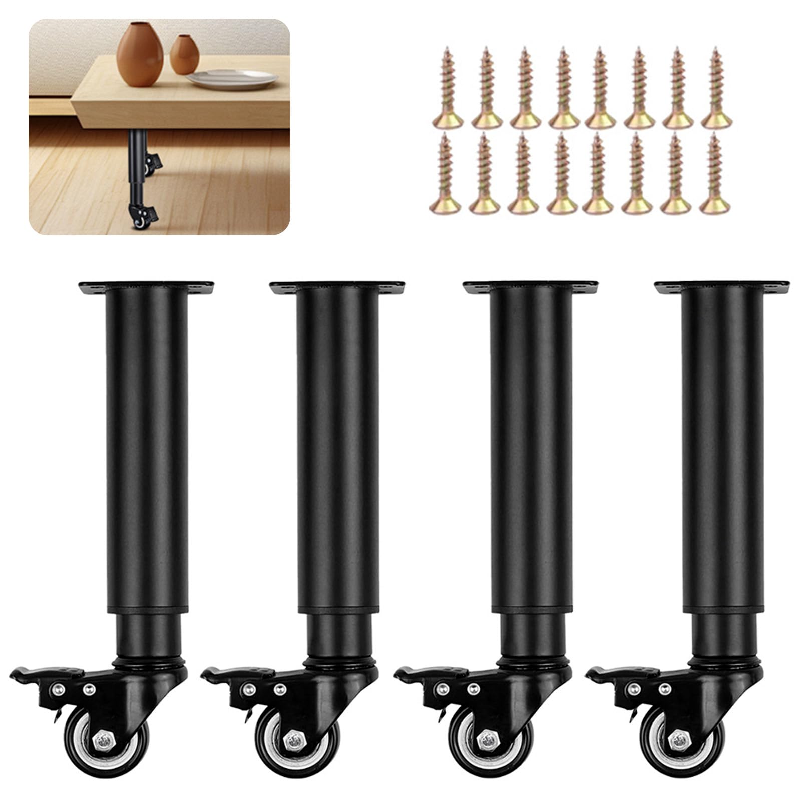 Furniture Legs, Furniture Feet 4 Pcs Adjustable Table Legs Furniture Feet Blackadjustable Legs Height Adjustable 31-45 Cm Feet for Furniture with Castors Adjustable Feet for Sofa Bed Table Furniture