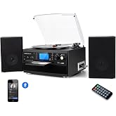 DIGITNOW Bluetooth Record Player Turntable with Stereo Speaker, LP Vinyl to MP3 Converter with CD, Cassette, Radio, Aux in and USB/SD Encoding, Remote Control, Audio Music Player Built in Amplifier