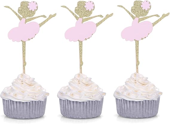 Nuobesty Ballerine Cupcake Toppers Gateau Fille Ballet Prend Decoration De Gateau Pour La Fete Danniversaire De Naissance 12 Pcs Figurines Pour Gateaux Patisserie Cuisine Maison