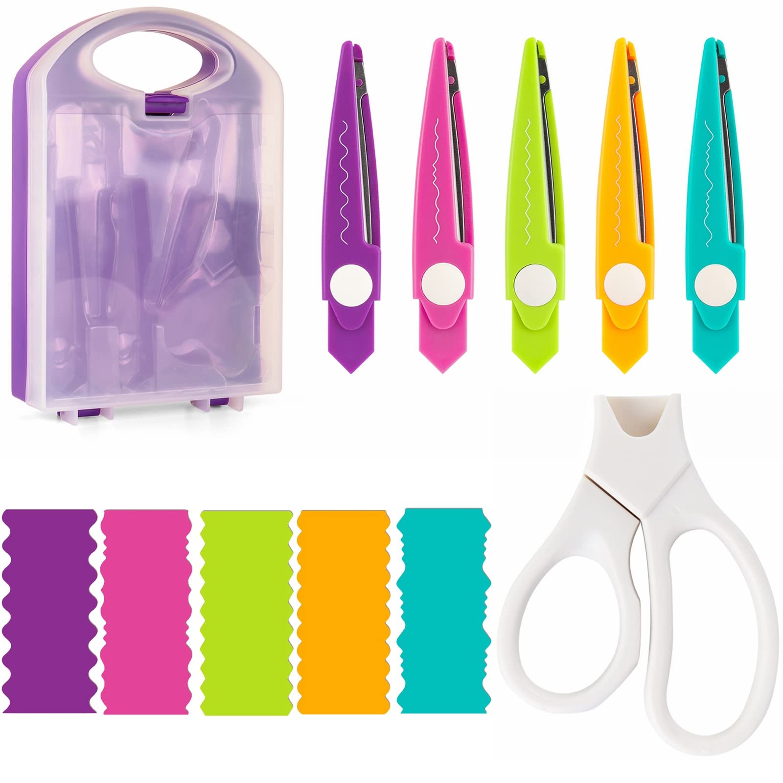 Decorative Paper Edge Scissors Set, 5 Pairs Replaceable Scissor Edges with Portable Organizing Container, Great for DIY Paper Wavy Edge Cutting, Crafts, Scrapbooking, Paper Quilling Kid’s Designs