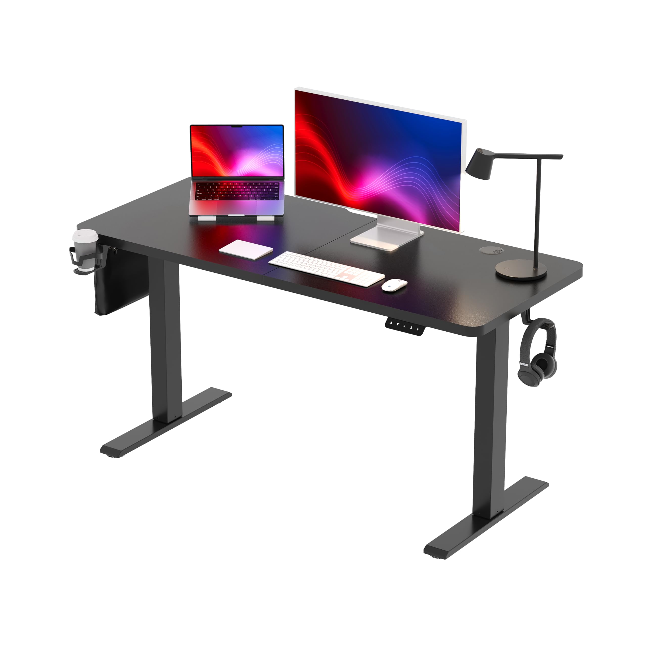 SANODESK 昇降デスク QS1 パソコンデスク スタンディングデスク メーカー3年保証 電動 無段階高さ調節 メモリー機能付き 人間工学 天板付きセット 組立簡単 (140×60cm, 脚部（黒）＋天板（ブラック）)商品画像