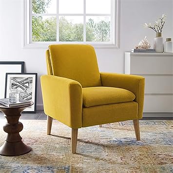 Lohoms Modern Accent Fabric Chair Single Sofa Comfy Upholstered Arm Chair Living Room Furniture Mustard Yellow