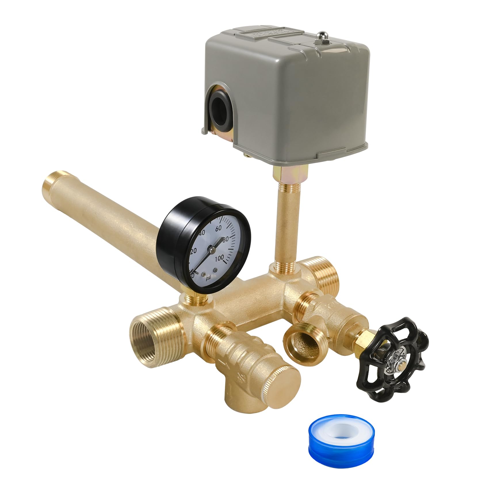 Photo 1 of 1"x 11"Well Pressure Tank Tee Kit for Water Well Pressure Tank with 40-60Psi Pressure Switch, Brass Pressure Tank Installation Kit for Well Tank with Diameters Up to 16", No Ball Value 
