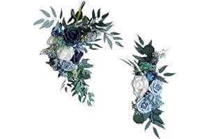 Algado 2 Pack Wedding Arch Flowers,Artificial Peony Flower Swag,Wedding Decorative Swag with Peony Blue Rose and Green Leaves for Wedding Arch Front Door Wall Chair Decor