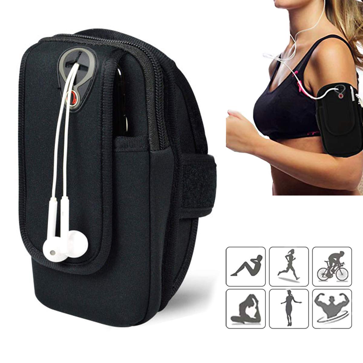 Running Armband for iphone 7, 8, X, XS,XR,Samsung S7, S8, S9, Plus, Note 8, Oneplus 5t, Pixel 2, Huawei P20 Pro（Up to 6" ） phone armband,running bag,arm band,phone running, Armband Bag (Black)