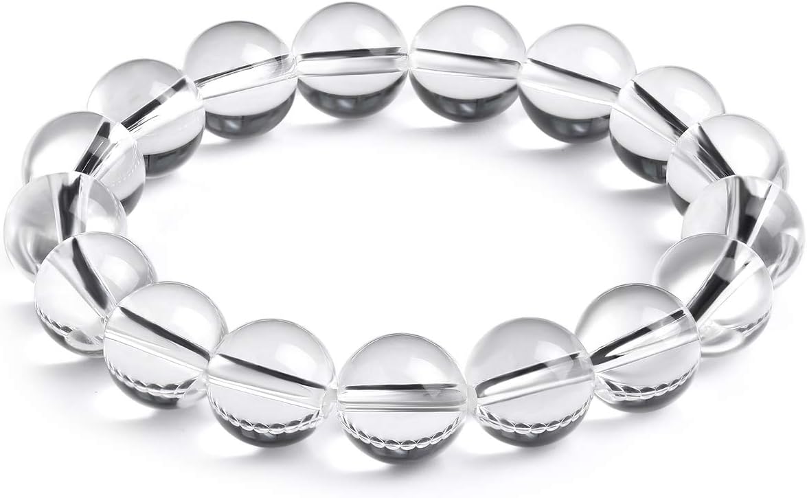 qanyue Natural Gemstone Bracelet for Women Men Beaded Stretch Bracelet 10mm/12mm Round Beads Meditation Healing Power Stone