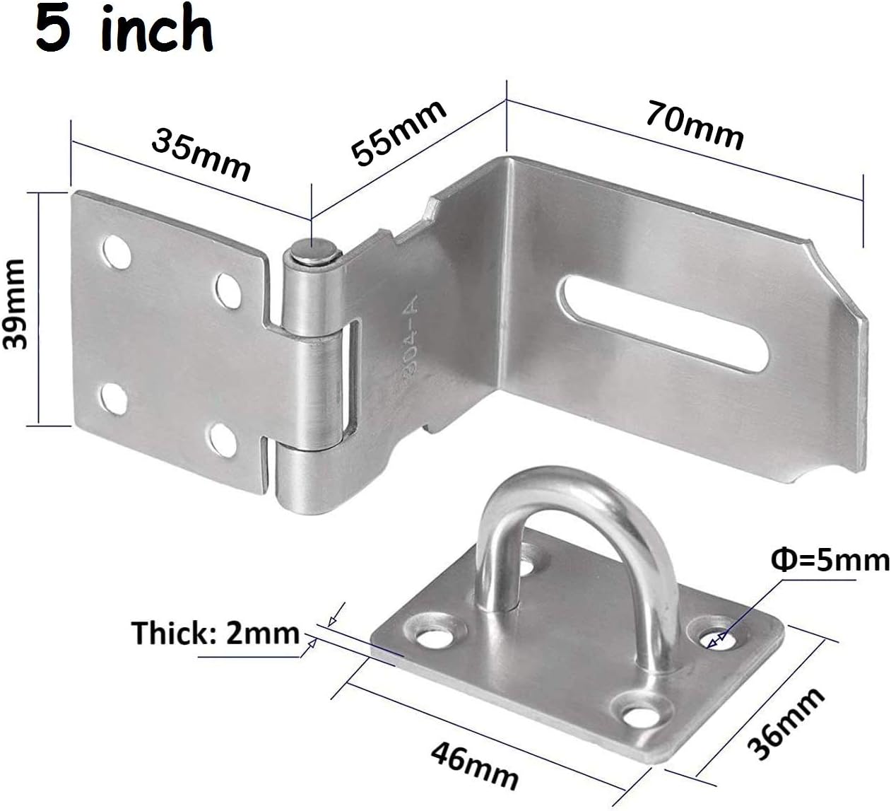 3/4/5 Inch Padlock Hasp 90 Degree Door Latch Stainless Steel Door Lock ...