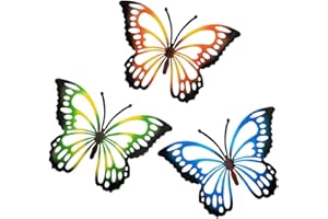 dreamskip 3 Pack Large Metal Butterfly Wall Decor, 13.8 Inch Indoor Outdoor Butterfly Decor, Colorful Outdoor Metal Wall Art for Garden, Yard, Fence, Patio