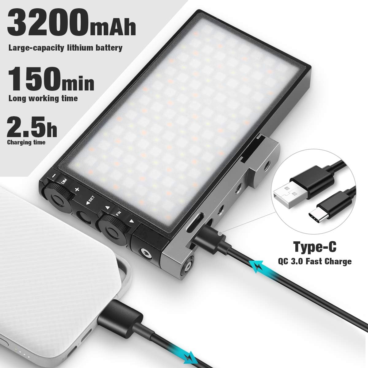 Pixel G1s RGB Video Light, Built-in 12W Rechargeable Battery LED Camera Light 360° Full Color 12 Common Light Effects, CRI≥97 2500-8500K LED Video Light Panel with Aluminum Alloy Body : Camera & Photo