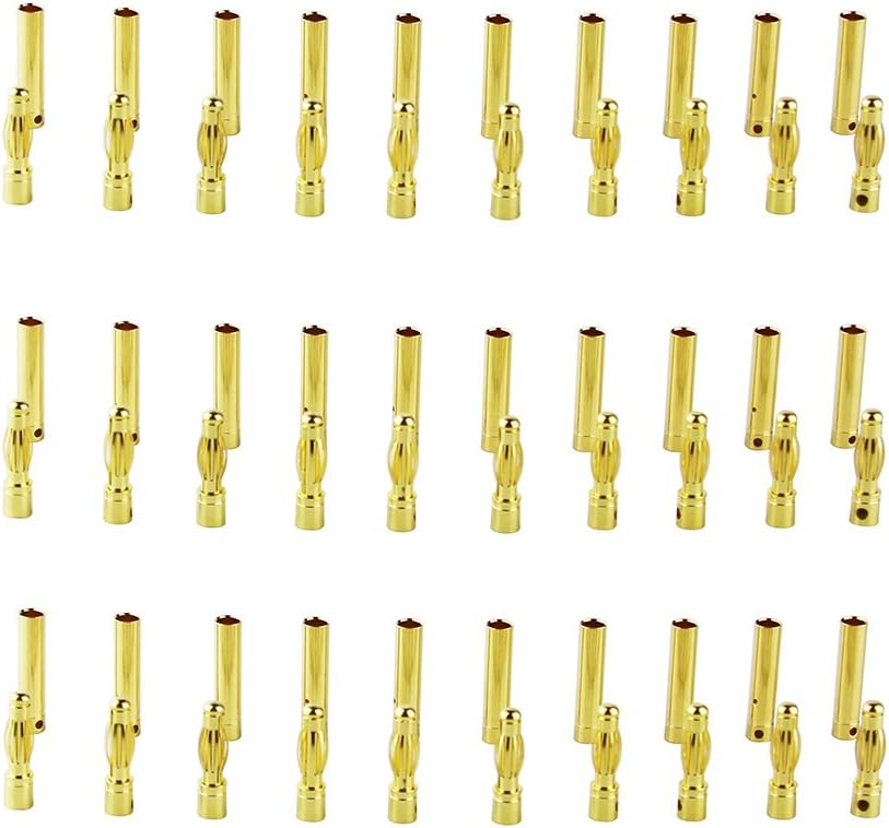 OliYin 30 works 4mm Gold Plated Male & Female Bullet Banana Plug Connector for ESC Battery (30 Male + 30 Female)